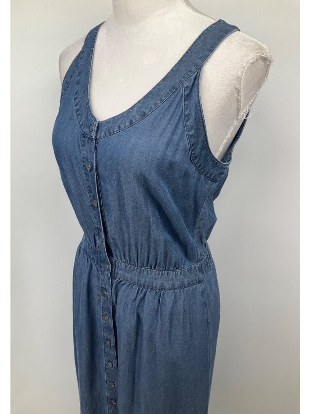 J. Jill Chambray XS Sleeveless tank Blue Dress with Pockets Button-Up - Picture 3 of 11